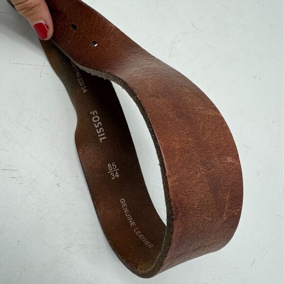 Vintage Fossil Mens Brown Genuine Leather Buckle Belt Size 34 Classic Casual - Picture 9 of 9